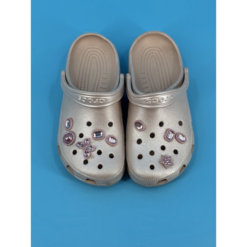 Crocs Classic Clog Metallic Rose Gold Women’s 9 Men’s 7 Gem Charms